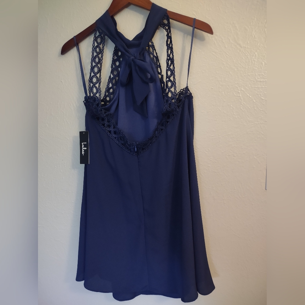 Lulus Any Sway, Shape, or Form Navy Blue Lace Halter Dress Size Large - Picture 10 of 13